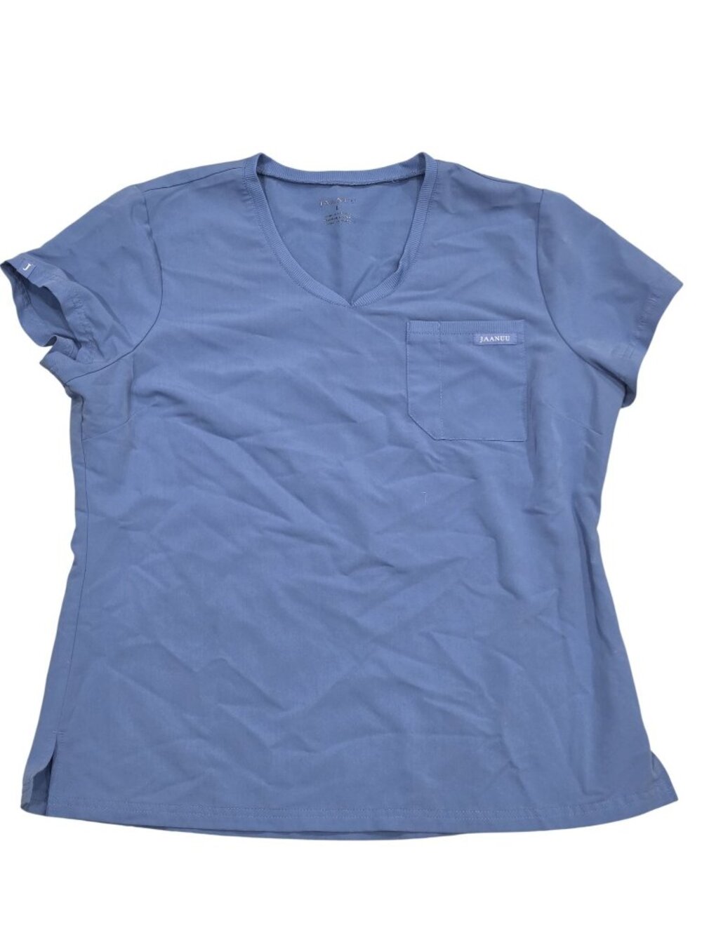 Jaanuu Womens Blue V-Neck Short Sleeve Scrub Top With Pocket Size L